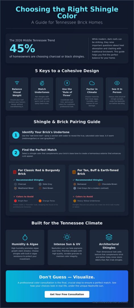 Best Shingle Color Options for Brick Houses in Middle Tennessee: 2026 Guide